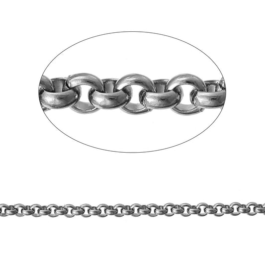 N114 - 1M (3.28 Ft) - 304 Stainless Steel Rolo Link-Opened Chain - 2.3mm Links - Tarnish Resistant!