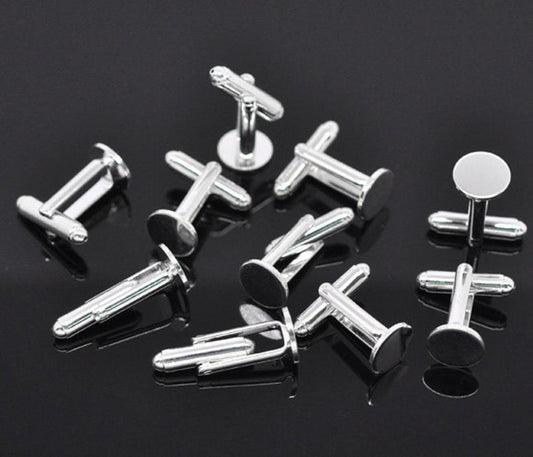CU048 - Lot of 10 Silver Plated Cuff Links (5 pairs) - 10mm Glue Pad