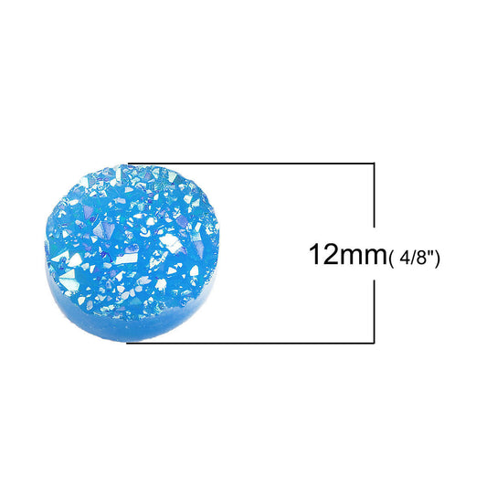 CA153 - 10 pcs Druzy Resin Embellishment Cabochons Sparkly Mix AB- 12mm - 5 Colors - Assortment - Blue, Red, Purple, Green, Strawberry Red!