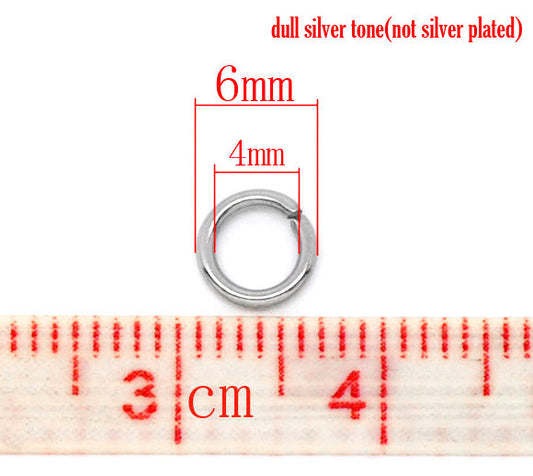 J218A - 100 pcs 304 Stainless Steel Open Jump Rings 6mm - 18 Gauge - High Quality