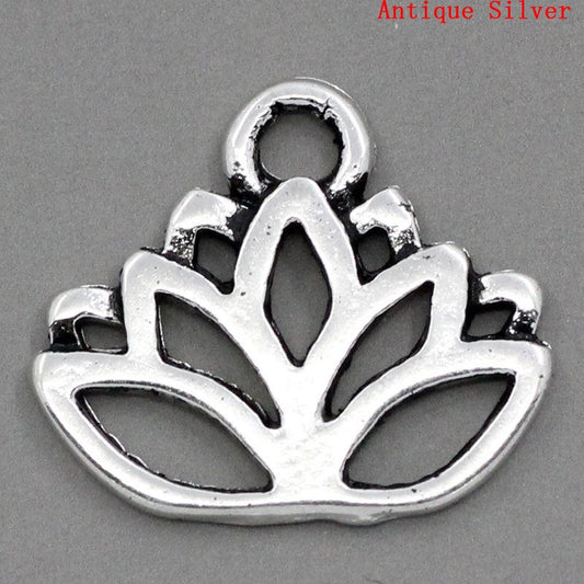 P780 - 50pcs. Antique Silver Lotus Flower Charms Pendants - 17 x 14mm