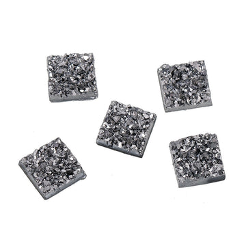CA205 - 10 pcs Druzy Resin Embellishment Cabochons Dark Grey Gray Silver Gunmetal - 12mm - Square