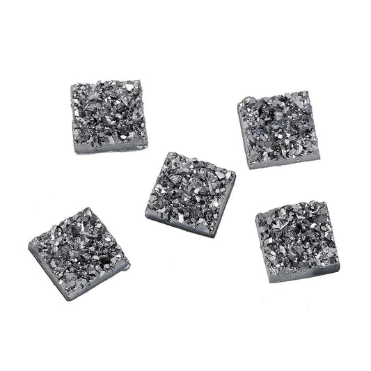 CA205 - 10 pcs Druzy Resin Embellishment Cabochons Dark Grey Gray Silver Gunmetal - 12mm - Square