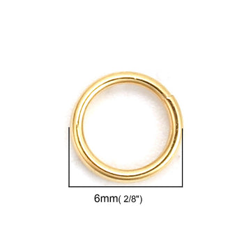 J202 - 50 pcs Double Rings - 316 Stainless Steel Gold Plated Split Jump Rings - 6mm - 0.7mm Wire Thickness - 1.4mm Total Thickness - Tarnish Resist