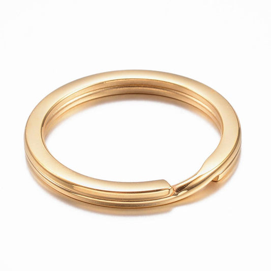 J256 - 5 pcs. 304 Stainless Steel Golden Split Rings Key Rings - 25mm (1 inch) - Tarnish Resistant! - 2mm Thick