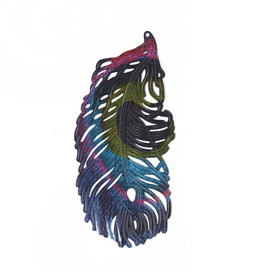 P2214 - 2 pcs. Metal Rainbow Multicolor Enamel Painted Feather Style Pendants Dangle Charms - 83mm (3.28") - Great for Earrings!