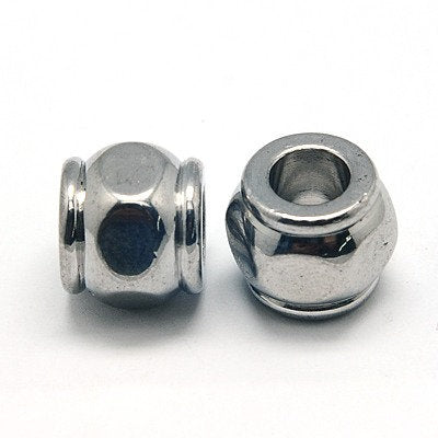 BD691 - 10 pcs 304 Stainless Steel Column Spacer Beads - 12mm x 11mm - Hole: 6mm - Silver Tone - Tarnish Resistant! For Paracord and European Beads
