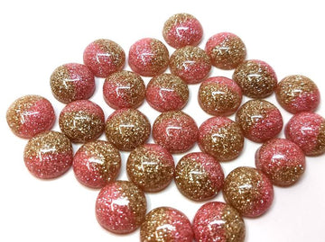 CA689 - 10 pcs Druzy Resin Embellishment Cabochons - 12mm - Glitter Style - Light Pink with Gold - Bi-Color