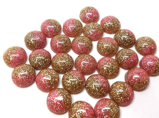 CA689 - 10 pcs Druzy Resin Embellishment Cabochons - 12mm - Glitter Style - Light Pink with Gold - Bi-Color