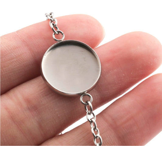 N199 - 3 pcs. 304 Stainless Steel Silver Tone Chain Necklaces - 20" (50.8cm) - 12mm Bezel - Tarnish Resistant!