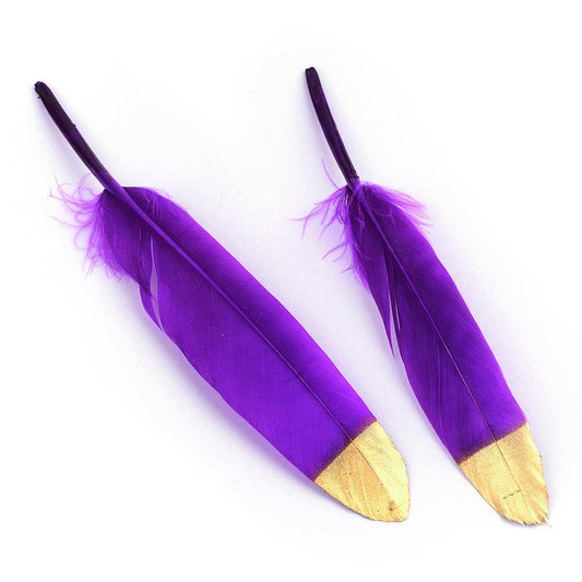 P490 - 10 pcs Purple and Gold Dangle Charms Pendants - Feather - 100mm (3.93") to 150mm (5.9") - Great for Light Earrings or Dangles!