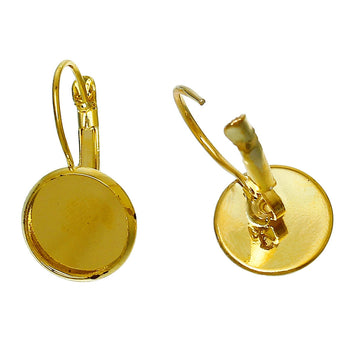 E386 - 10 pcs. Golden Earring Clips Settings Lever Back Bezels Cabochons - 16mm Glue Pad Setting