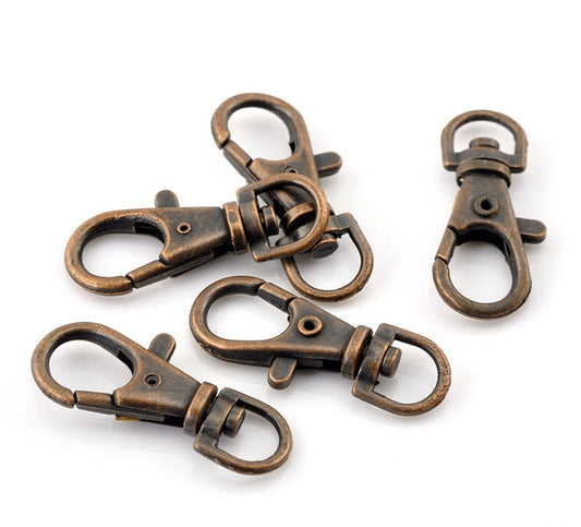 CL155 - LARGE - 20 pcs. Copper Tone Lobster Swivel Clasps for Key Ring - 37 x 16mm - Claw Clasps