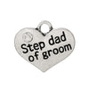 P055 - 4 pcs. Antique Silver "Step Dad of Groom" charm with rhinestone - 16mm X 14mm