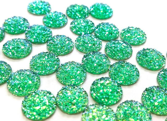 CA607 - 10 pcs Druzy Resin Embellishment Cabochons Bright Green - 12mm - Dome Circle