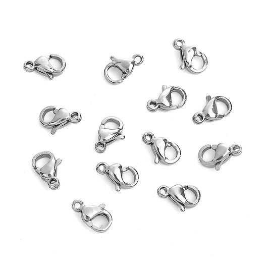 CL056 - 10 pcs. 304 Stainless Steel Lobster Clasps - 13mm X 8mm - Hypoallergenic! Tarnish Resistant! - Claw Clasps - Silver