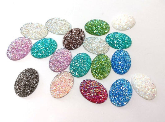 CA613 - 10 pcs Drusy Druzy Resin Embellishment Oval Cabochons - Assortment - Dome - 25x18mm - 25mm x 18mm - 18x25mm - Thickness: 5mm