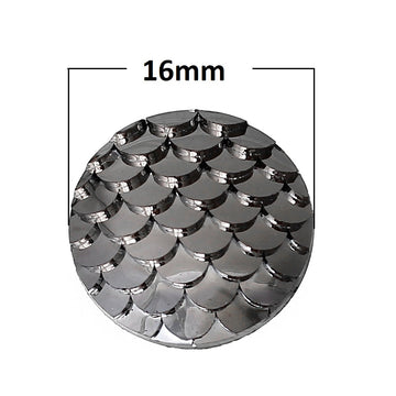 CA445 - 10 pcs Mermaid Fish Scales Resin Carved Embellishment Cabochons Dark Grey Gray Silver Black Gunmetal - 16mm (5/8 in)