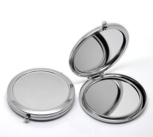 U002 - 1 pc. Silver Circle Make Up Compact Mirror Blanks - 7.7cm x 7cm (3" x 2 3/4") - DIY - Fit 5.8cm diameter cabochons!