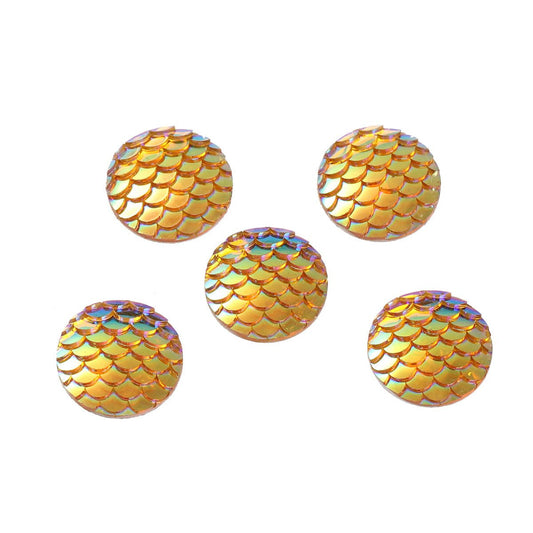 CA465 - 10 pcs Mermaid Fish Scales Resin Carved Embellishment Cabochons Orange AB - 20mm (3/4 in)