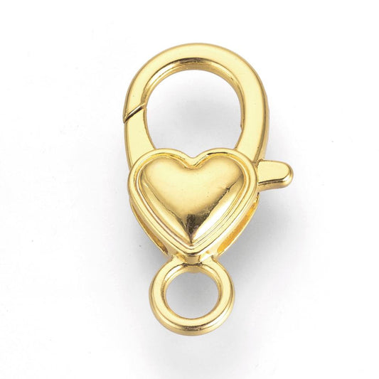 CL143 - 20 pcs. Golden Heart Lobster Clasps - 27mm x 15mm - Claw Clasps