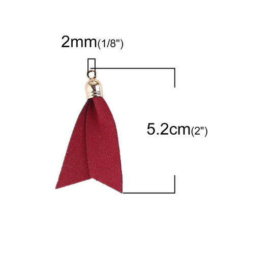 P450 - 8 pcs. Red Faux Leather Tassel Dangle Charms Pendants - Golden - 5.2cm (2.05") x 3.3cm (1.3") - Great for Light Earrings and Dangles!