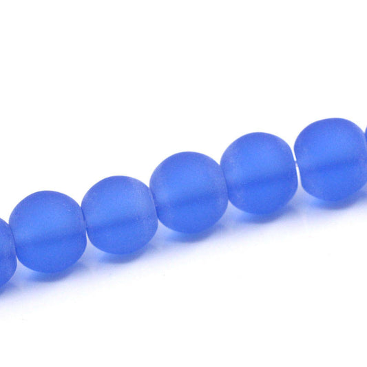 BD006 - 8mm Blue Frosted Glass Round Beads - 12" strand (30cm) - Approx 40-42 beads per strand - Hole Size: 1.5mm