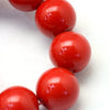 BD795 - 6mm Candy Red Glass Pearl Imitation Round Beads - 32 inch strand - Hole Size: 1mm - Approx. 140 pcs.