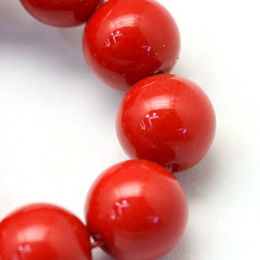 BD795 - 6mm Candy Red Glass Pearl Imitation Round Beads - 32 inch strand - Hole Size: 1mm - Approx. 140 pcs.