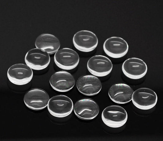 CA551 - Lot of 100 Circle Clear Round Glass Dome Seals Tiles - 12mm