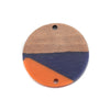P1170 - 2 pcs. Blue and Orange Resin and Wood Circle Flat Connectors - 28mm (1.1")