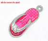 P820 - 10 pcs. Silver Tone Pink Enamel Flip Flops Rhinestone Sandals Charms Pendants - 23mm x 9mm