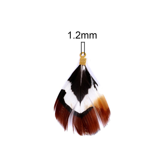 P855 - 10 pcs White and Maroon Dangle Charms Pendants - Feather - Gold Plated Crimps - 40mm (1.6") - Great for Light Earrings, Necklaces or Dangles