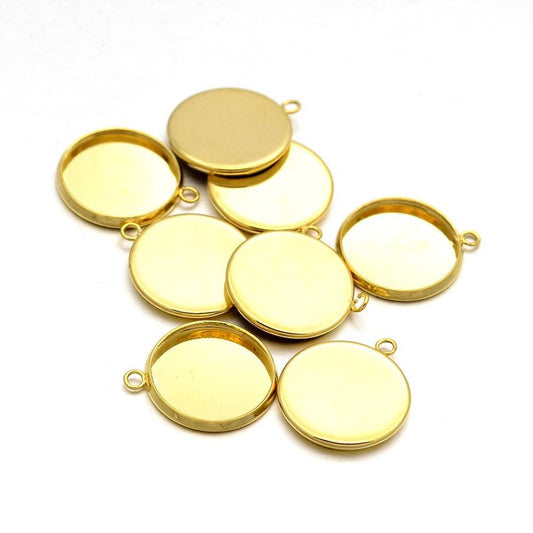 P019 - 5 pcs. 304 Stainless Steel Circle Round Bezel Pendant Tags Trays - Golden - 16mm Glue Pad Setting - Tarnish Resistant!