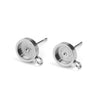 E503 - 10 pcs 304 Stainless Steel Silver Earring Posts Studs Settings Bezels Cabochons Tacks with Loop - 10mm Glue Pad Setting - Perpendicular Loop