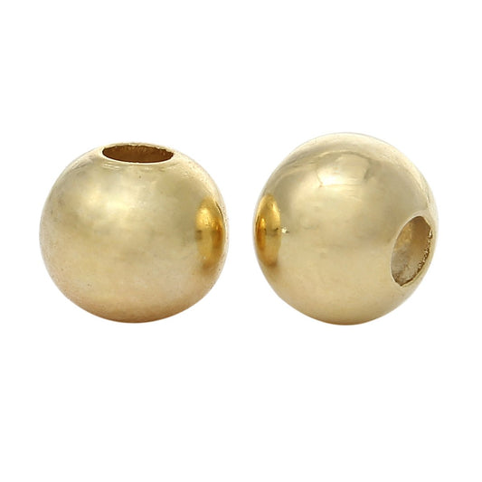 BD507 - 200 pcs Real Gold Plated 18K Smooth Ball Spacer Beads- 3mm