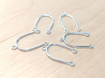 E797 - 20 pcs. Silver Plated U-Shaped 3 Hole Connectors - 3 Holes - 27mm x 18mm - Hole Size: 1.5mm - Great for Earrings! 3 Loops