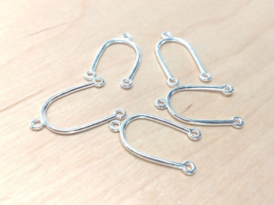 E797 - 20 pcs. Silver Plated U-Shaped 3 Hole Connectors - 3 Holes - 27mm x 18mm - Hole Size: 1.5mm - Great for Earrings! 3 Loops