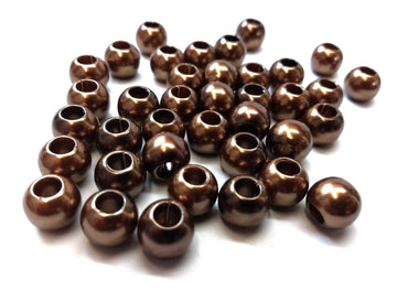 BD575 - 100 pcs Brown Smooth ABS Plastic Ball Spacer Beads - 12mm - Large Hole: 5mm - Fits European Cords and Paracord!