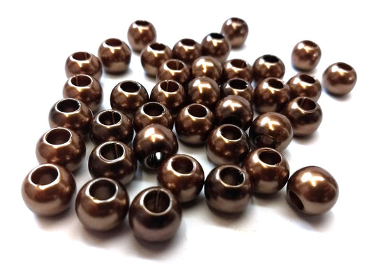 BD575 - 100 pcs Brown Smooth ABS Plastic Ball Spacer Beads - 12mm - Large Hole: 5mm - Fits European Cords and Paracord!