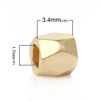 BD794 - 50 pcs Gold 18K over Copper Cuboid Spacer Polygon Faceted Beads - 3.4mm x 3.4mm