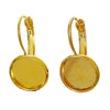 E386 - 10 pcs. Golden Earring Clips Settings Lever Back Bezels Cabochons - 16mm Glue Pad Setting