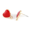 E706 - 10 pcs. Gold Plated with Red Enamel Heart Earring Posts Studs with Loop Cabochons Tacks- 12mm x 11mm Base - 14mm Length - Hole Size: 1.2mm