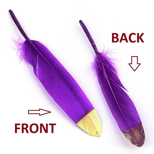 P490 - 10 pcs Purple and Gold Dangle Charms Pendants - Feather - 100mm (3.93") to 150mm (5.9") - Great for Light Earrings or Dangles!