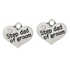 P055 - 4 pcs. Antique Silver "Step Dad of Groom" charm with rhinestone - 16mm X 14mm