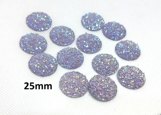 CA639 - 10 pcs Druzy Resin Embellishment Cabochons Purple Lavender - 25mm (1 inch) - Dome Style