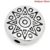 BD268 - 10 pcs Antique Silver Star Sun Disk Spacer Charm Beads - 10mm - Hole Size: 1.4mm