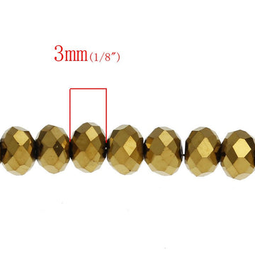 BD163 - 149 pcs. - 4mm x 3mm Golden Glass Crystal Rondelle Faceted Beads - 18 1/4" strand (46.5cm)