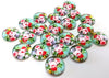 CA787 - 10 pcs Circle Flower Glass Round Dome Seals Tiles Cabochons - 12mm - Pink Rose with Teal Background
