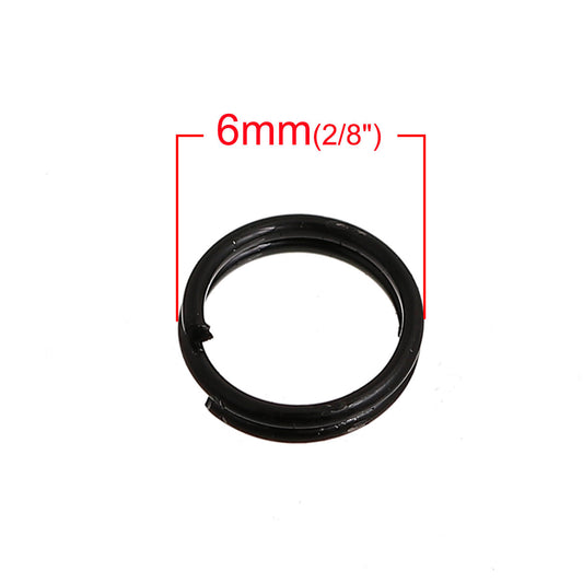 J033 - 100 pcs Double Rings - Black Plated Split Open Jump Rings - 6mm - 21 Gauge (0.7mm Thick)